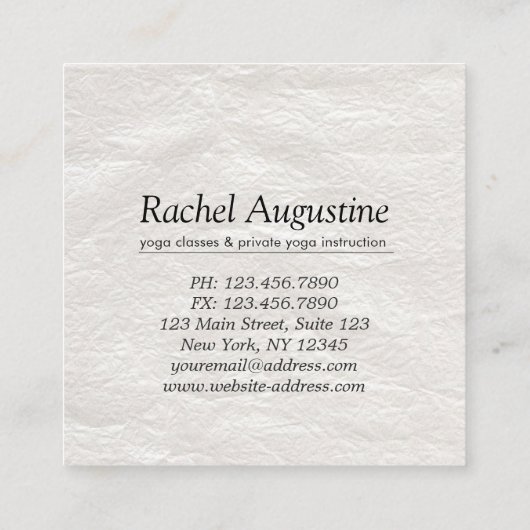 ヨガ瞑想インストラクターエレガントホワイトティール(緑がかった色)ツリー スクエア名刺 (裏面)