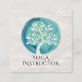 ヨガ瞑想インストラクターエレガントホワイトティール(緑がかった色)ツリー スクエア名刺 (正面)