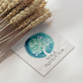 ヨガ瞑想インストラクターエレガントホワイトティール(緑がかった色)ツリー スクエア名刺