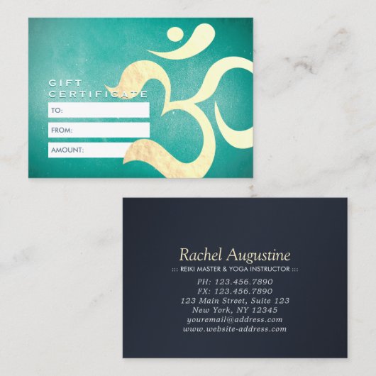 ヨガ瞑想インストラクターギフト証明書OM 割引カード (正面/裏面)