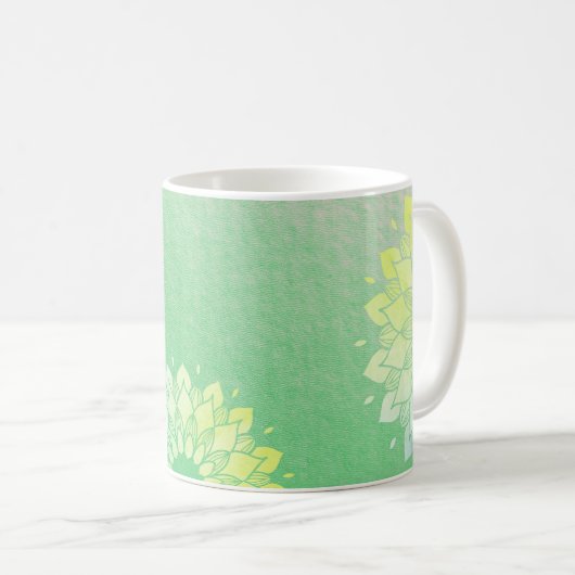 ヨガ瞑想インストラクターグリーンゴールドフォイルマンダラ コーヒーマグカップ (正面右)