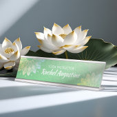 ヨガ瞑想インストラクターグリーンゴールドフォイルマンダラ デスクネームプレート