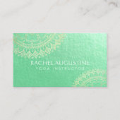 ヨガ瞑想インストラクターグリーンゴールドフォイルマンダラ 予約カード (正面)