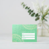 ヨガ瞑想インストラクターグリーンゴールドフォイルマンダラ 割引カード (スタンド正面)