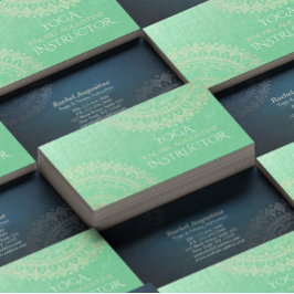 ヨガ瞑想インストラクターグリーンゴールドフォイルマンダラ 名刺