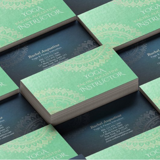 ヨガ瞑想インストラクターグリーンゴールドフォイルマンダラ 名刺