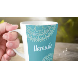 ヨガ瞑想インストラクターグリーンブルー金ゴールドマンダラ カフェラテマグ