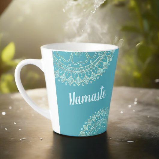 ヨガ瞑想インストラクターグリーンブルー金ゴールドマンダラ カフェラテマグ