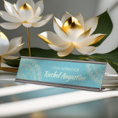 ヨガ瞑想インストラクターグリーンブルー金ゴールドマンダラ デスクネームプレート