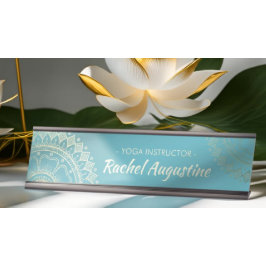 ヨガ瞑想インストラクターグリーンブルー金ゴールドマンダラ デスクネームプレート