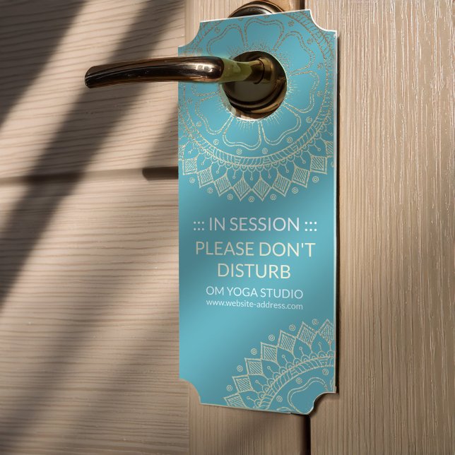 ヨガ瞑想インストラクターグリーンブルー金ゴールドマンダラ ドアノブサイン (クリエイターアップロード済み)