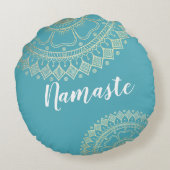 ヨガ瞑想インストラクターグリーンブルー金ゴールドマンダラ ラウンドクッション (裏面)