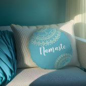 ヨガ瞑想インストラクターグリーンブルー金ゴールドマンダラ ラウンドクッション