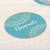 ヨガ瞑想インストラクターグリーンブルー金ゴールドマンダラ ラウンドペーパーコースター (アングル)