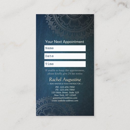 ヨガ瞑想インストラクターグリーンブルー金ゴールドマンダラ 予約カード (裏面)