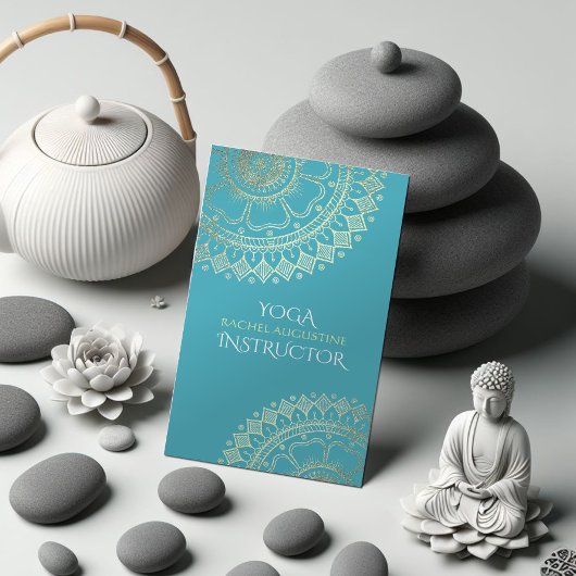 ヨガ瞑想インストラクターグリーンブルー金ゴールドマンダラ 予約カード