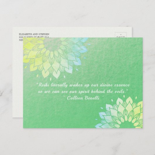 ヨガ瞑想インストラクターゴールドフォイルマンダラ引用文 ポストカード (正面/裏面)