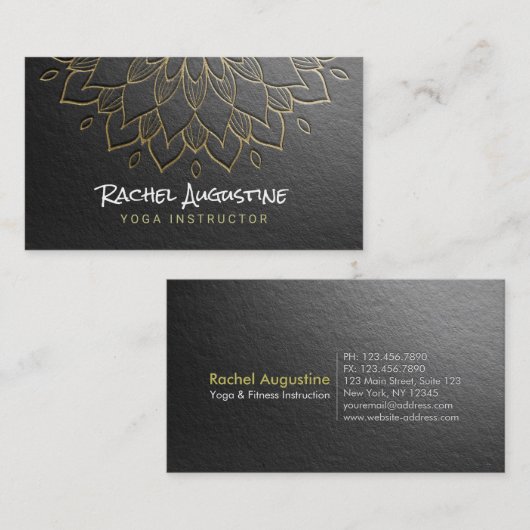 ヨガ瞑想インストラクターシック黒金ゴールド曼荼羅 名刺 (正面/裏面)