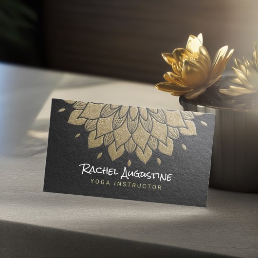 ヨガ瞑想インストラクターシック黒金ゴールド曼荼羅 名刺