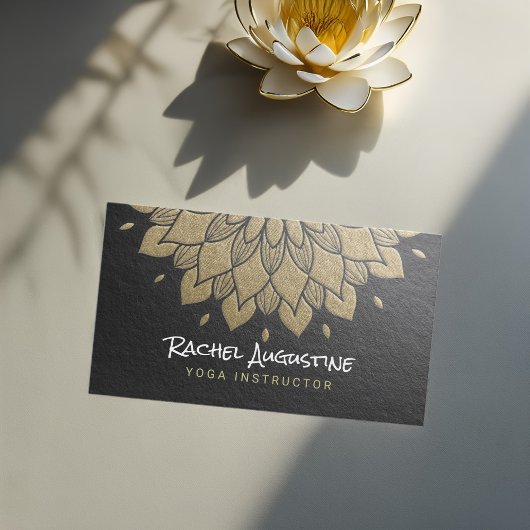 ヨガ瞑想インストラクターシック黒金ゴールド曼荼羅 名刺