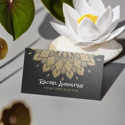 ヨガ瞑想インストラクターシック黒金ゴールド曼荼羅 名刺