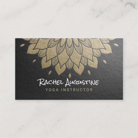 ヨガ瞑想インストラクターシック黒金ゴールド曼荼羅 名刺 (正面)