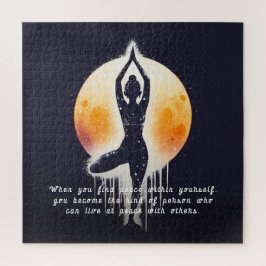 ヨガ瞑想インストラクターツリーポーズフルムーン ジグソーパズル