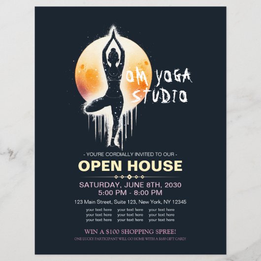 ヨガ瞑想インストラクターツリーポーズフルムーン チラシ (正面)