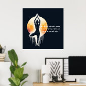 ヨガ瞑想インストラクターツリーポーズフルムーン ポスター (ホームオフィス)