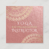 ヨガ瞑想インストラクターピンクゴールドフォイルマンダラ スクエア名刺 (正面)