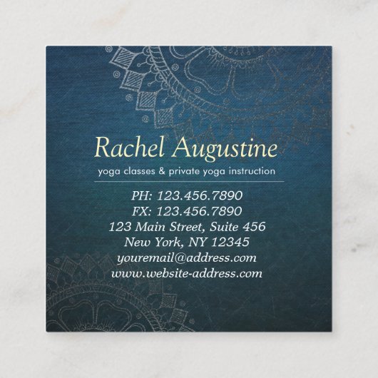 ヨガ瞑想インストラクターピンクゴールドフォイルマンダラ スクエア名刺 (裏面)