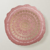 ヨガ瞑想インストラクターピンクゴールドフォイルマンダラ ラウンドクッション (裏面)