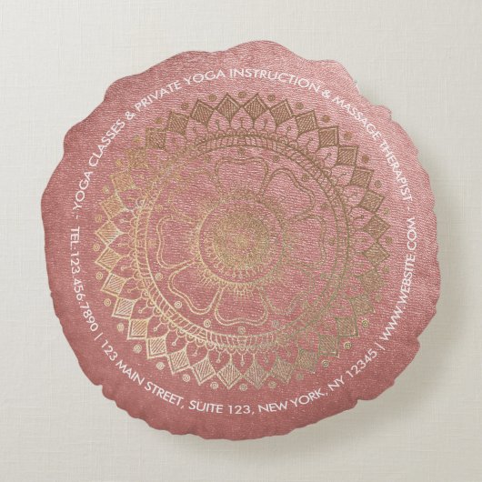 ヨガ瞑想インストラクターピンクゴールドフォイルマンダラ ラウンドクッション (裏面)