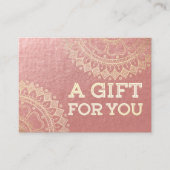 ヨガ瞑想インストラクターピンクゴールドフォイルマンダラ 割引カード (正面)