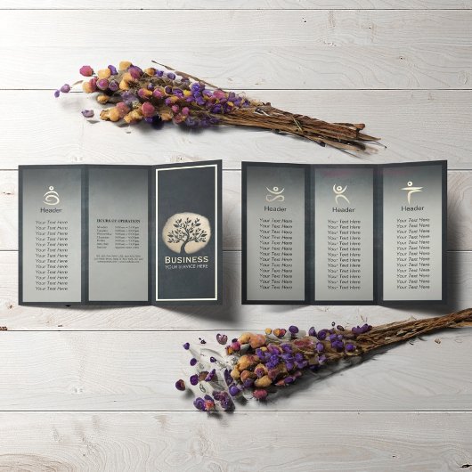 ヨガ瞑想インストラクターブラック金ゴールドツリートリフォールド