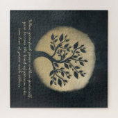 ヨガ瞑想インストラクターブラック金ゴールドツリー引用文 ジグソーパズル (横)