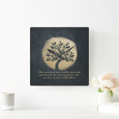 ヨガ瞑想インストラクターブラック金ゴールドツリー引用文 スクエア壁時計 (ホーム)