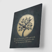 ヨガ瞑想インストラクターブラック金ゴールドツリー引用文 スクエア壁時計 (傾斜)