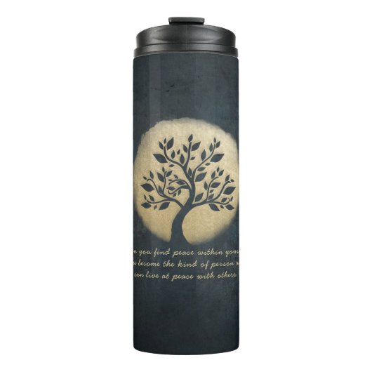 ヨガ瞑想インストラクターブラック金ゴールドツリー引用文 タンブラー (正面)
