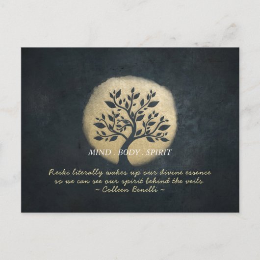 ヨガ瞑想インストラクターブラック金ゴールドツリー引用文 ポストカード (正面)