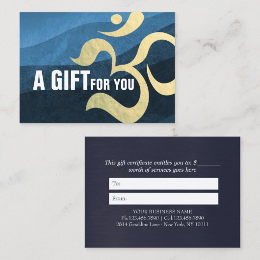 ヨガ瞑想インストラクターブルーと金ゴールドOMシンボル 割引カード (正面/裏面)