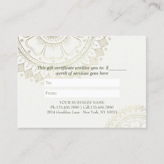 ヨガ瞑想インストラクターブルー金ゴールドマンダラギフト 割引カード (裏面)