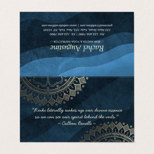 ヨガ瞑想インストラクターブルー金ゴールドマンダラ価格 名刺 (外部フラット)