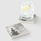 ヨガ瞑想インストラクターロータスポーズイ絵画ンク ストーンコースター (横)