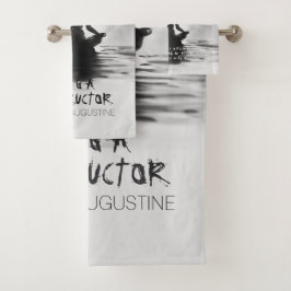 ヨガ瞑想インストラクターロータスポーズイ絵画ンク バスタオルセット