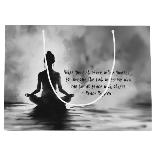 ヨガ瞑想インストラクターロータスポーズイ絵画ンク ラージペーパーバッグ (正面)