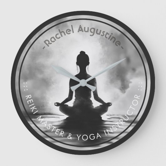 ヨガ瞑想インストラクターロータスポーズイ絵画ンク ラージ壁時計 (正面)
