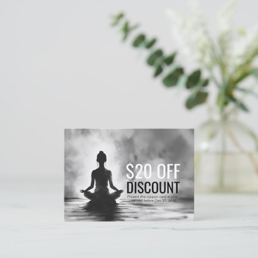 ヨガ瞑想インストラクターロータスポーズイ絵画ンク 割引カード (スタンド正面)