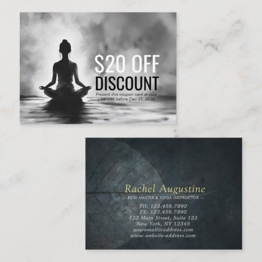 ヨガ瞑想インストラクターロータスポーズイ絵画ンク 割引カード (正面/裏面)