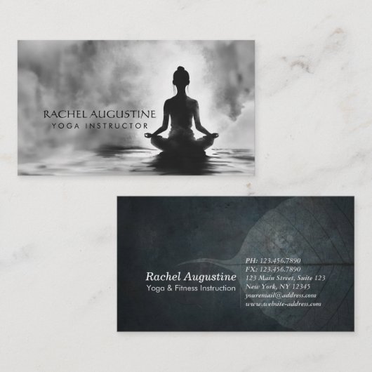 ヨガ瞑想インストラクターロータスポーズイ絵画ンク 名刺 (正面/裏面)